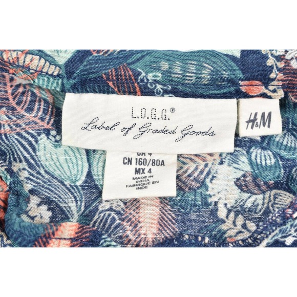 LOGG Label of Graded Goods Women's Floral Short Sleeve Button Up Navy Shirt Sz 4 - Picture 3 of 4